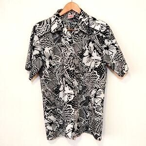 Vintage G.W. a division of Graff floral black & white abstract button down shirt